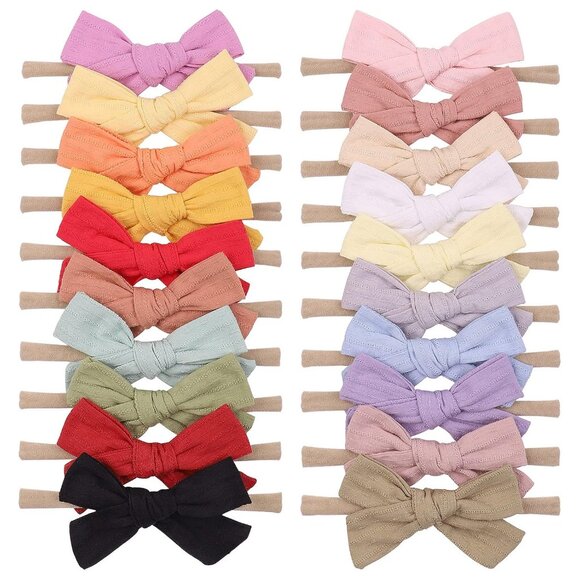 Charming 20pc Hair Bow Set - Comfort Nylon Headbands for Newborns & Toddlers - Picture 1 of 8